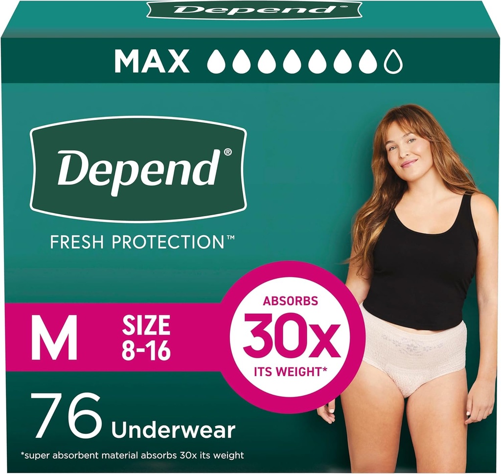 Verbringen Sie frische Schutz Erwachsene Windeln, Incontinence & Postpartum Bladder Leak Unterwäsche für Frauen, Einweg, Maximum, Medium, Blush, 76 Count (2 Packungen von 38), Packaging May Vary