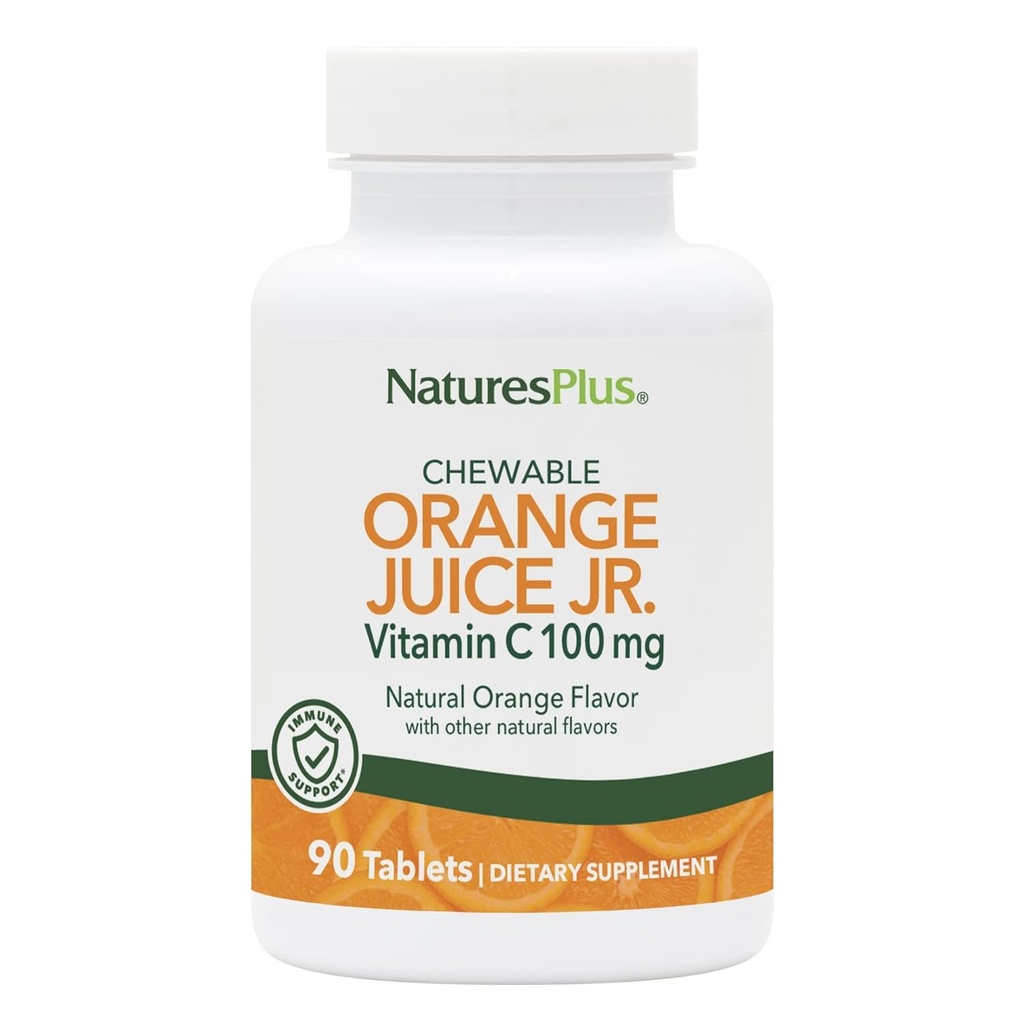 NaturesPlus Orange Juice Junior Chewable Vitamin C - 100 mg, 90 Vegetarian Tablets - Immune Support supplement, Antioxidant - Gentle On Stomach - Gluten-Free - 90 Servings