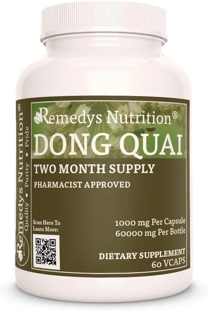 Remedys ernæring Dong Quai | 1000 mg, 60 Vegan Capsules Herbal kosttilskudd | To måneders forsyning