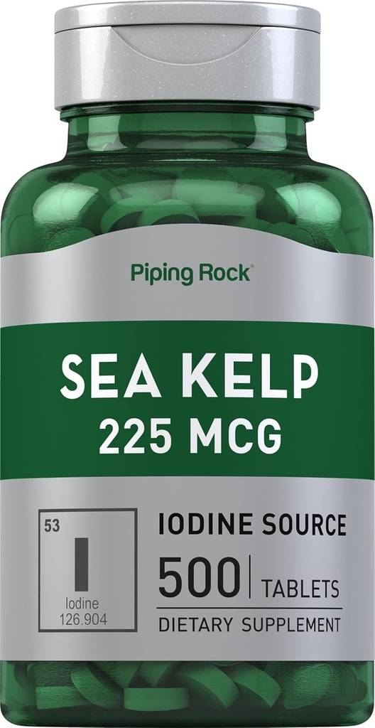 Piping Rock Sea Kelp Suplementy XI124; 225mcg XI124; 500 Tabletki XI124; Non- GMO, Gluten Free