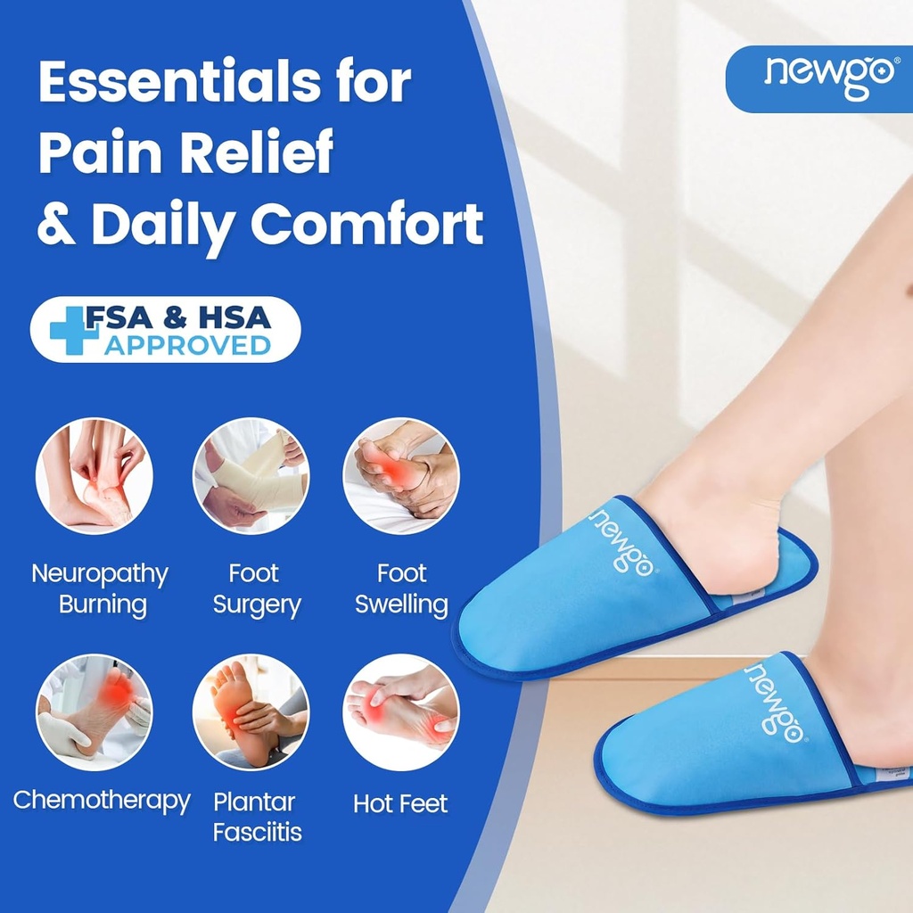 NEWGO Foot Ice Pack Pantoffeln für Plantar Fasciitis und Neuropathie, HSA oder FSA Eligible 2 Pack Gel Ice Hausschuhe Hot Cold Pack für Bunion Surgery Pain Relief, Burning Feet