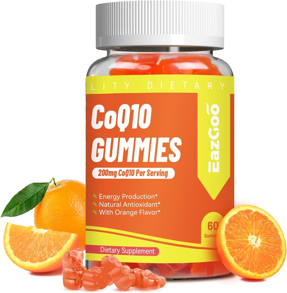 CoQ10 Gummies 200mg, Vegan dodatek pro výrobu energie, non-GMO, gluten zdarma (60 Gummies)