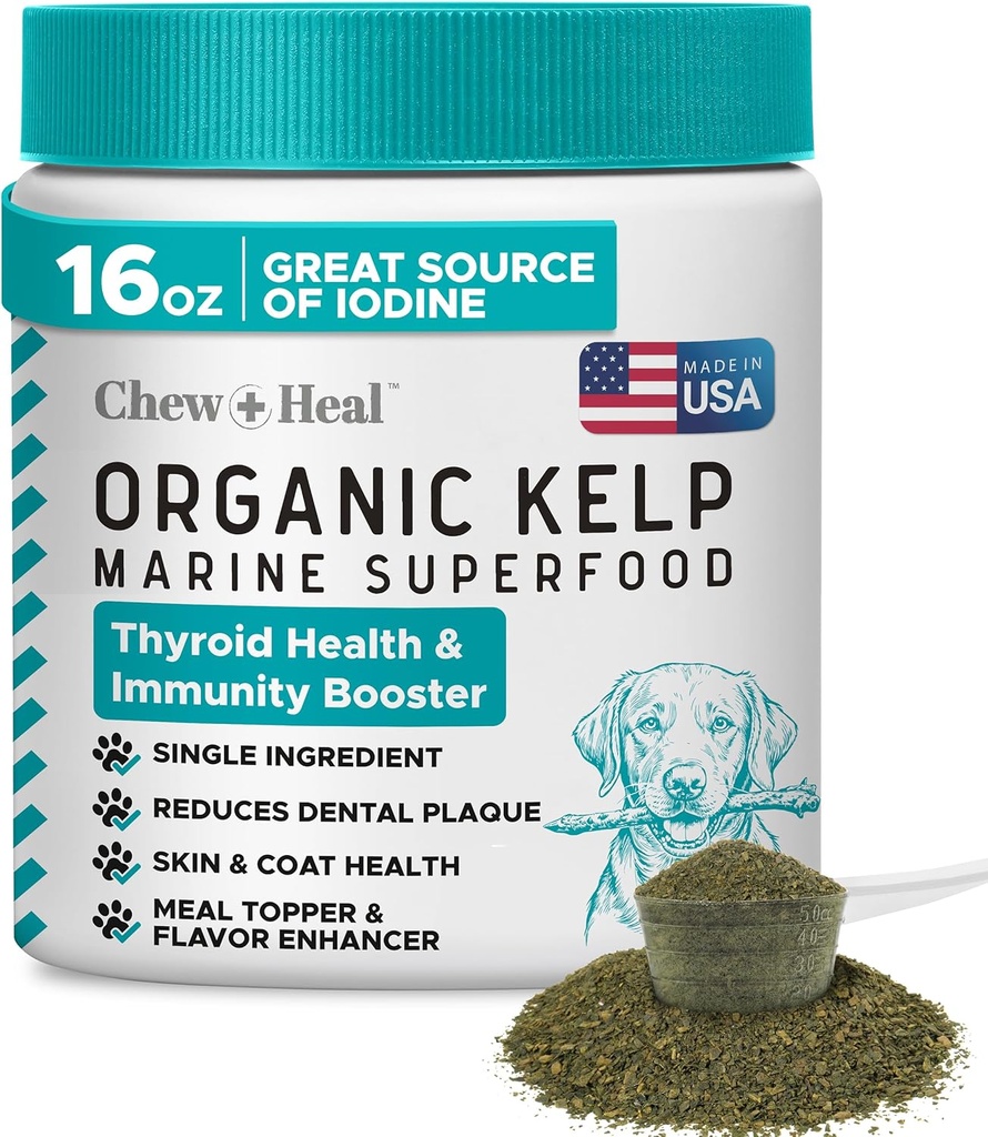 Klp Supplement for dogs - 16 Oz of Kellp Fuld Granles with 5c Spoon - ดีสําหรับสุขภาพ Pourroid Profile, ลดฟันและสุขภาพผิวหนังที่ผลิตในสหรัฐอเมริกา
