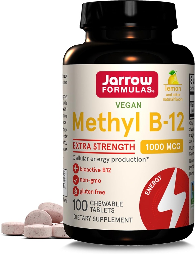 Jarow Formulas Extra Strength Metil B-12, Diētiskais papildinājums šūnu enerģijas ražošanai, 100 Citron-Flavored košļājamās tabletes, līdz 100 dienu piegādes