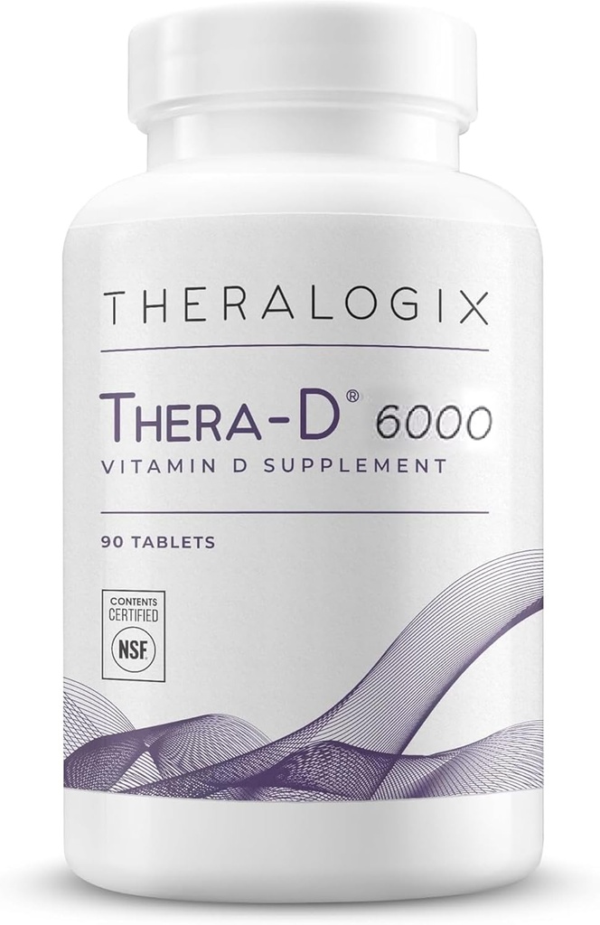 Theralogix Thera-D 6000 Suplemento D de vitamina - 6.000 UI (150 mcg) Comprimidos de vitamina D3 - fornecimento de 90 dias - suplemento de suporte imunológico para mulheres e homens - Aids Saúde óssea e cardíaca - NSF Certified - 90 Comprimidos