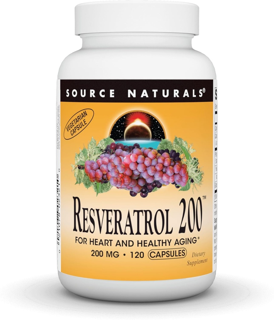 Fonte Natural Resveratrol 200 mg para Coração e Envelhecimento Saudável - 120 Cápsulas Vegetarianas