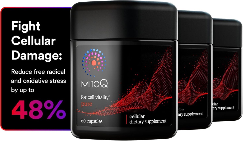 MitoQ Pure Advanced Mitochondria Supplement Superior Biodisponibilité to CoQ10. Réduit les dommages radicaux gratuits pour le vieillissement en santé, le métabolisme, la santé cardiaque, l'énergie, la force et la mobilité