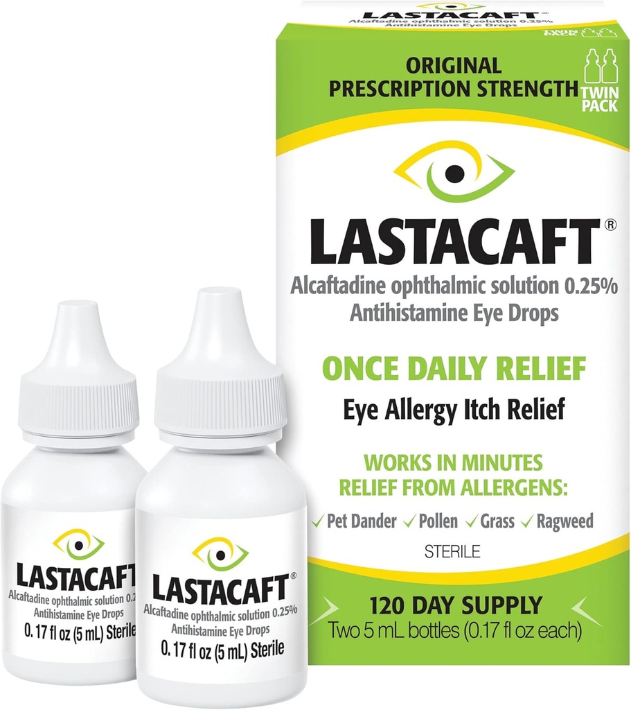 LASTACAFT Una volta Daily Eye Allergy Itch Relief Drops, (2 Conte) 120 Day Supply, Esclusiva
