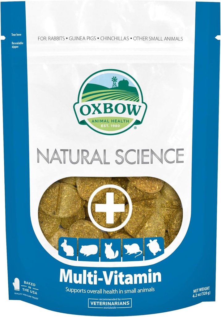 Oxbow Natural Science Multi-Vitamin, High Fiber Supplement for Rabbits & Guinea Pigs, Made with Timothy Hay, Multi-Pet Houseings, Omega 3 & 6 Fatty Acids, Made in USA, 4.2 oz Bag