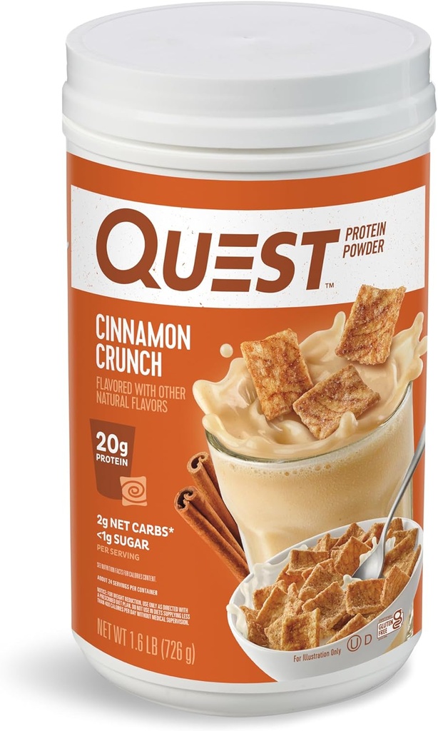 Quest Nutrition Cinnamon Crunch אבקת חלבון, 20g חלבון, 2g Net Carb, 1g Sugar, Low Carb, Gluten Free, 1.6 פאונד, 24 משרתים