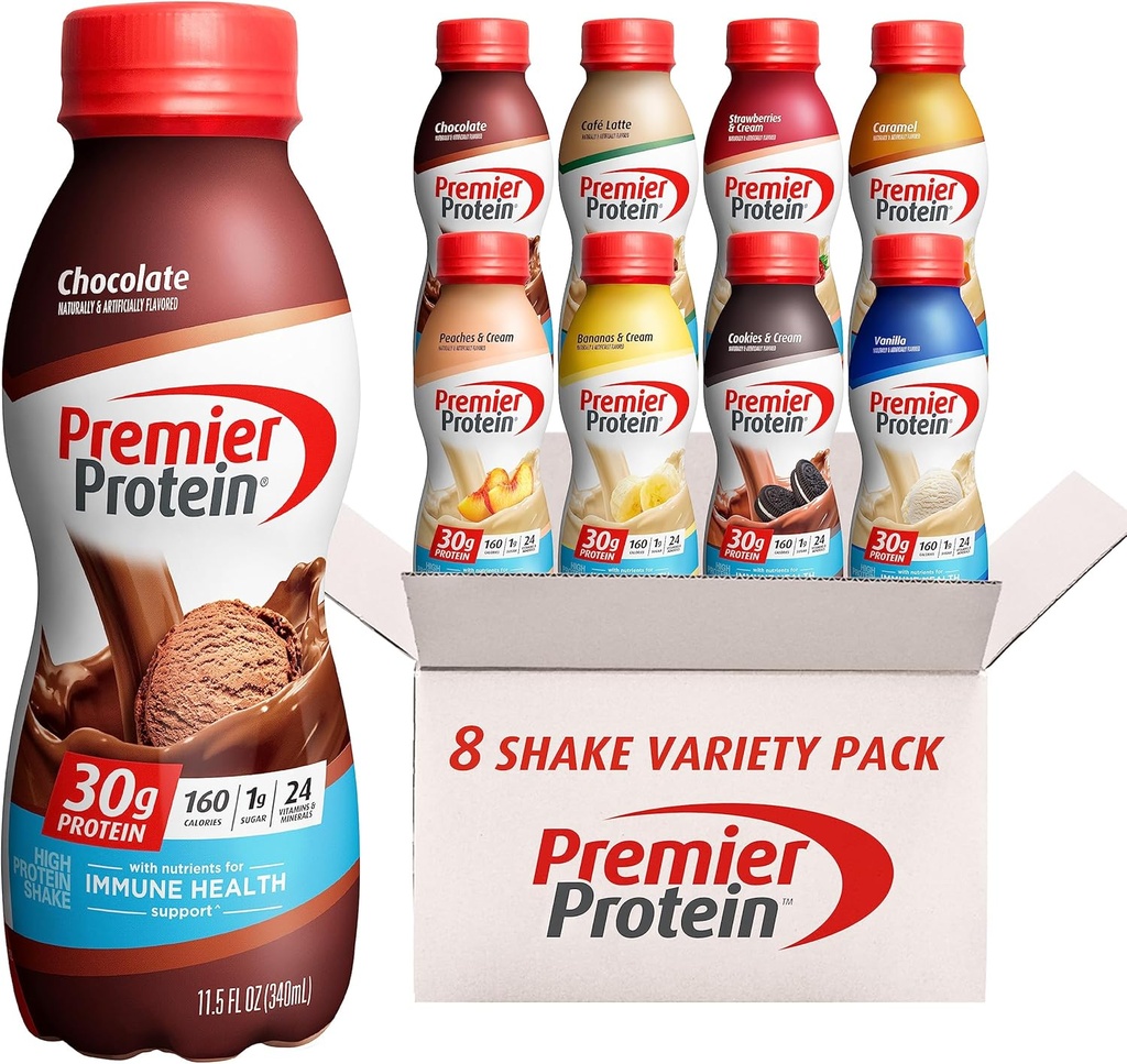 Premier Protein Shakes, 8 Flavor Diversity Pack, 30g protein, 1g Sugar, 24 Vitamins & Minerals, Nutrients to Support Immune Health 11.5 Fl Oz (8 Pack)