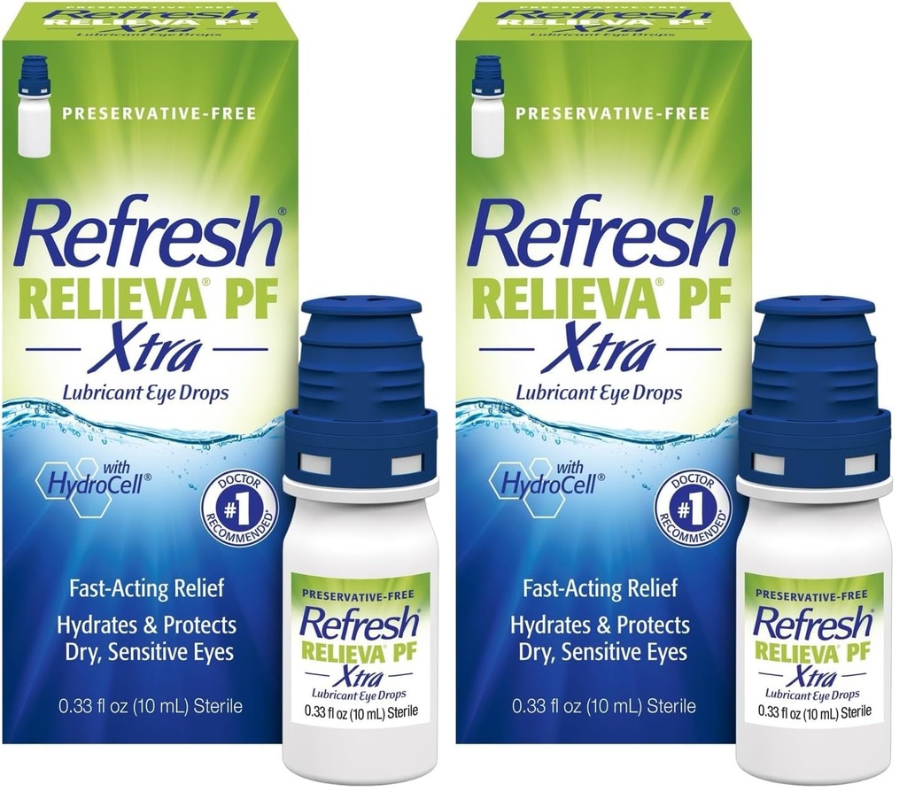 Refresh RELIEVA PF Xtra Preservative-Free Artificial Tears Lubricant Eye Drops, 2x0.33 fl oz (20 mL), 2 Count