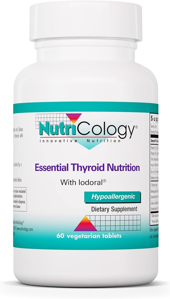 Nutricoloxía Thyroid Nutrición con Iodoral - Apoio tiroide para homes e mulleres, Suplemento de tiroides, saúde tiroides, Iodine - 60 Conde