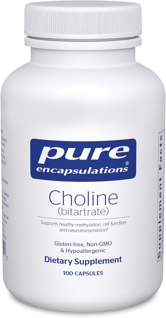 Pure Encapsulations Choline (Bitrate) - 275 mg Choline (Bitrate) - Ondersteunt Methylation, Brain Health & Cell Function* - Highly Bio available - Vegan & Non-GMO - 100 Capsules