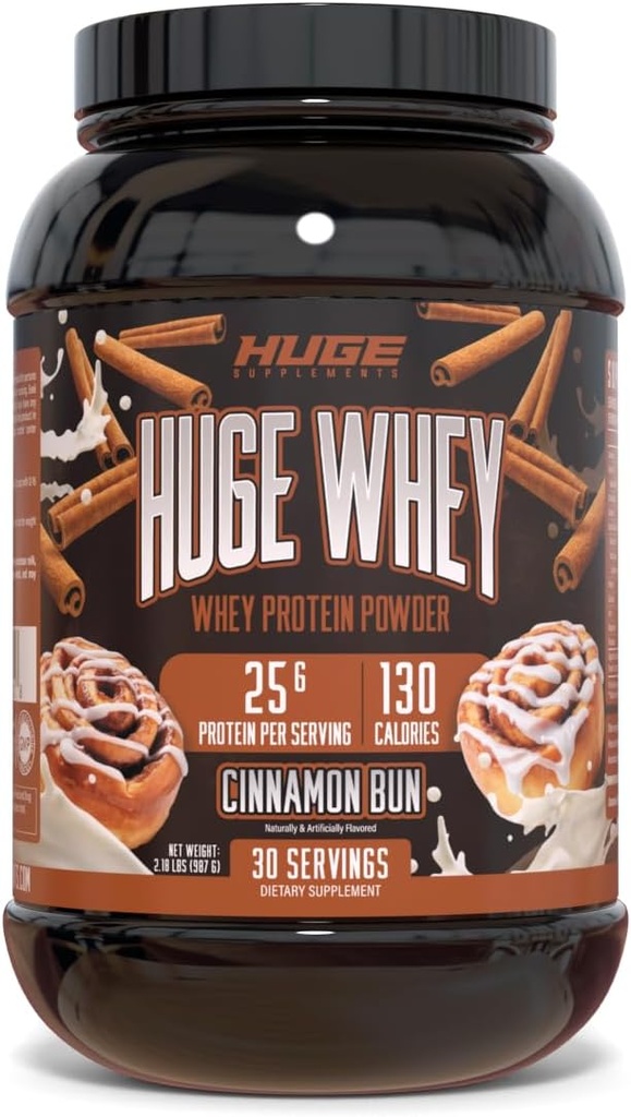 Huge Whey, polvere proteica per guadagno muscolare, 25g Protein, 12g EAA, supporta la crescita del muscolo, le prestazioni e il recupero (cinnamon Bun, 30 Servings)
