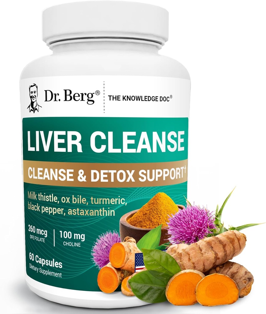 Berg Liver Cleanse Detox kapsulak esnearen nahaste bereizia, Ox Bile eta Folate - Osagarri biziagoa Turmeric, Piper Beltza eta Choline - 60 kapsulak