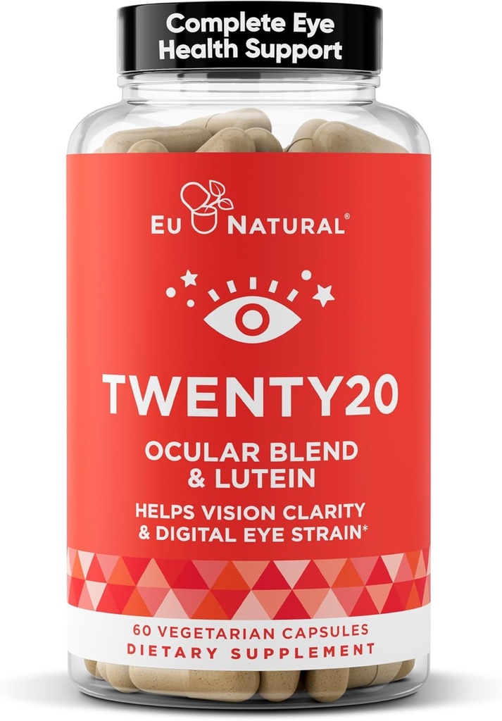 Twenty20 Eye Vitamins – Macular Health, Eye Strain, Dry Eye and Vision Health – Lutein & Bilberry Extract – 60 Soft Capsules