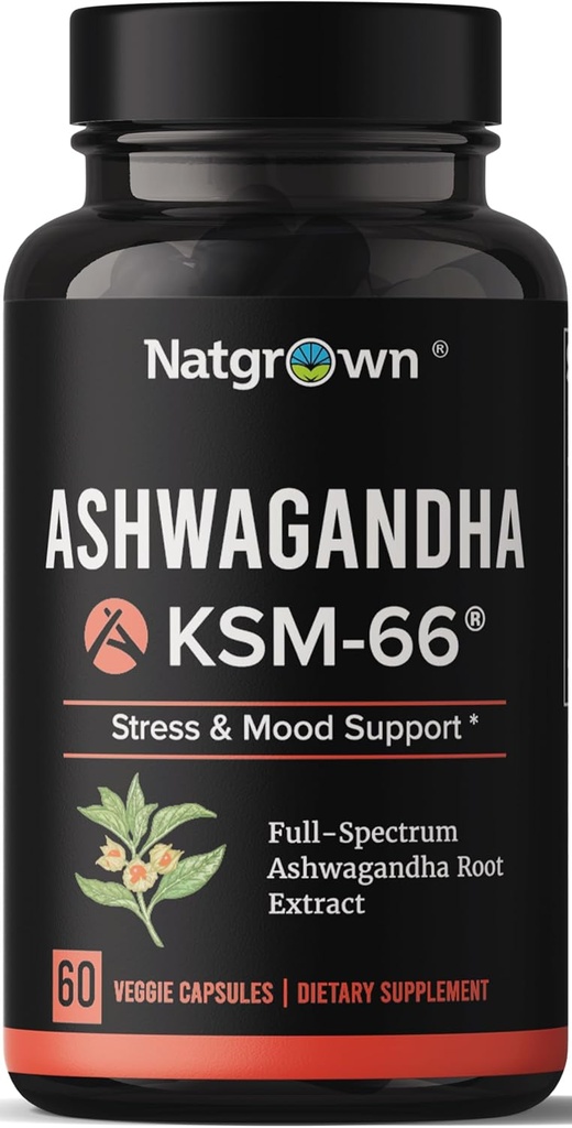 Naturn Ashwagandha KSM 66 Supplement 600 mg - Stressz, Hangulat, & Athletic Support - Organic KSM66 Root kivonat 5% Withanolides - Vegan Capsules - 60 gróf