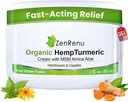 Zenrenu Organic Hemp Turmeric Joints & Muscle Cream con Arnica, MSM, Hemp Oil Extract, e 7 aceites esenciais - Non Greasy & Absorbing rápido para Back, Neck, Elbows, Knees, & Hip 2 oz