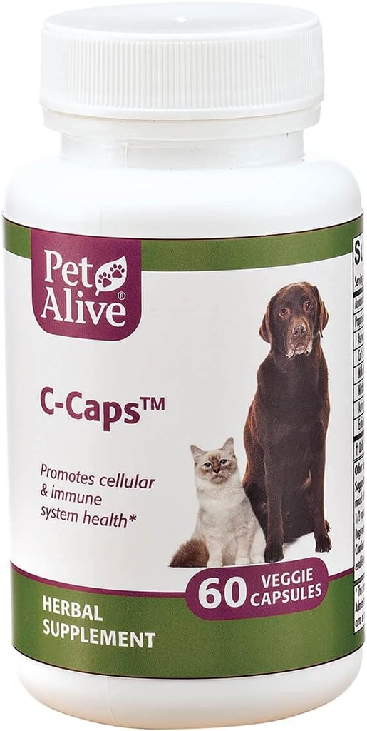 PetAlive C-Caps - Tutto Natural Herbal Supplement promuove la salute cellulare e del sistema immunitario in cani e gatti - 60 Caps Veggie