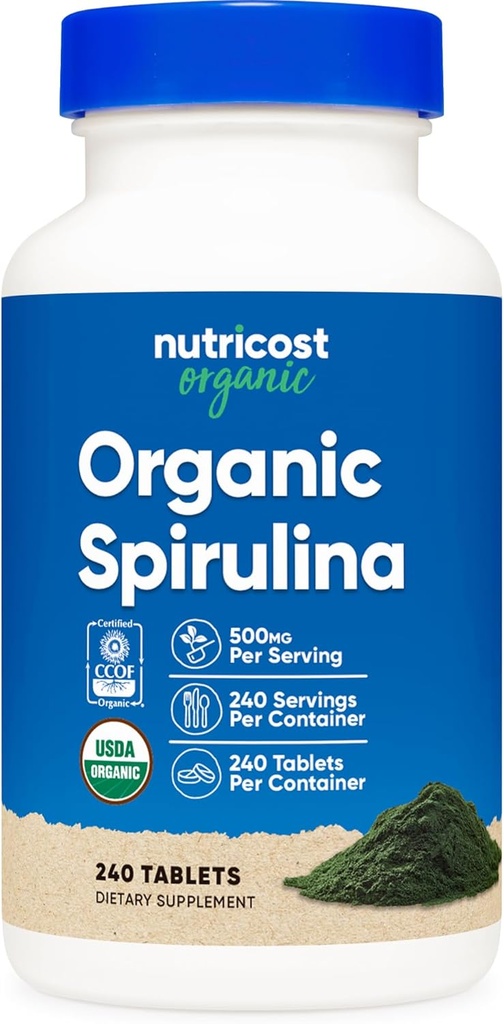 Nutricost Organic Spirulina 500mg, 240 Tablets - Gluten Free, Ez-GMO