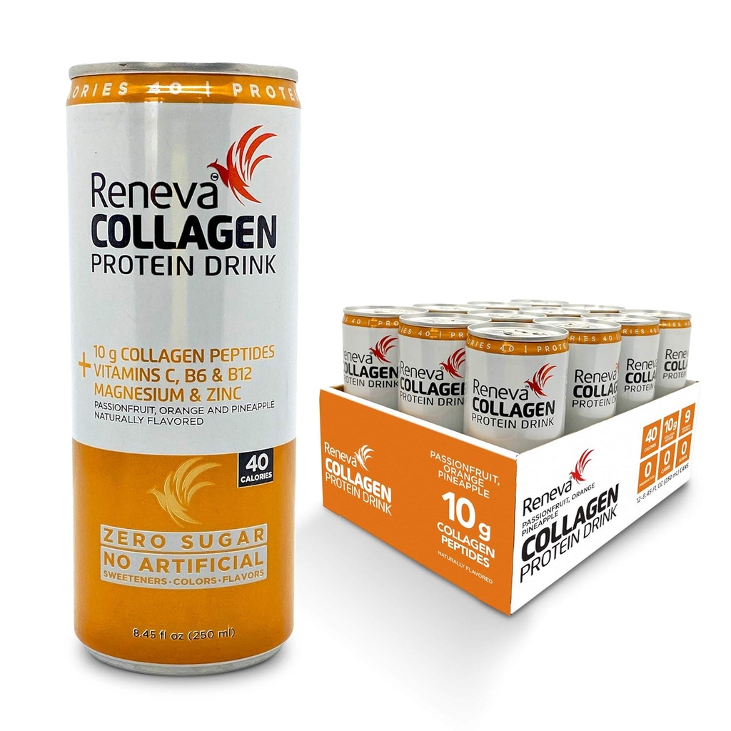 Reneva kollageeni valgujook - 10 g kollageenpeptiide, elektrolüüte, B-vitamiine, tsinki ja nullsuhkrut (Passionfruit Orange Ananass)