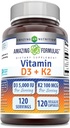 Amazing Formulas D3 vitamīns 5000 SV ar vitamīnu K2 100 Mcg - 120 Veggie Kapsulas papildinājums -- Non-GMO ---Luten bezmaksas -Ražots ASV