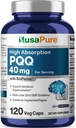 NusaPure PQQ Supplement 40 mg, 120 Veggie Kapsler, Ikke-GMO, Pyrroloquinolin Quinon Dinatrium Salt, Bioperin