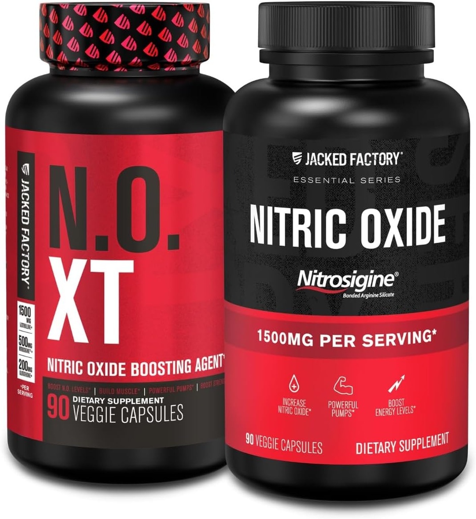 Jacked Factery N.O. XT Nitric Oxide Supplement (90 Capsolutions) & Nitrosigine L-Arginine Nitricy Oxide Buster (90 capsoles) สําหรับกล้ามเนื้อ Props, Pumps, Vasculity & Eneration