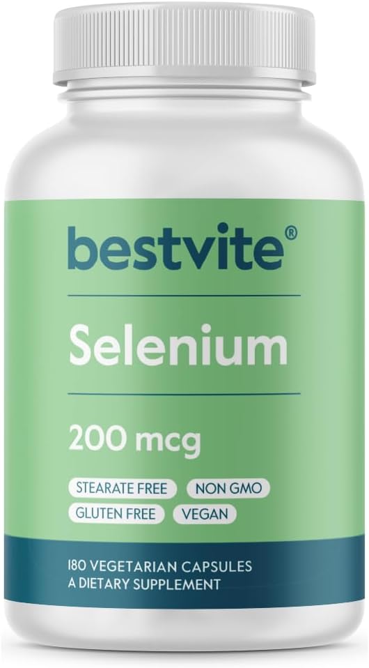 BESTVITE Selenium 200mcg (180 Kapsułki wegetariańskie) - Brak stearynianów - Brak środków przepływowych - Vegan - Non-GMO - Gluten Free
