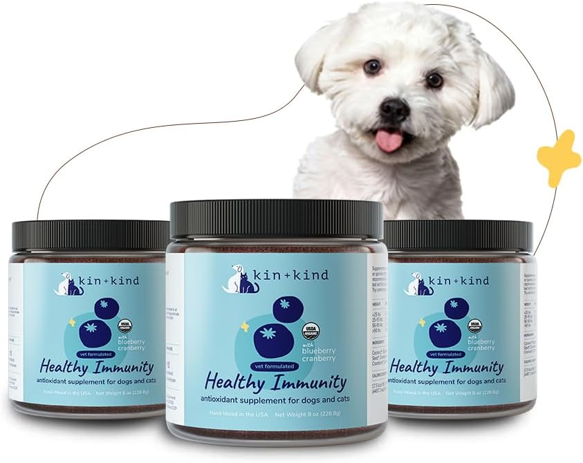 kin+kind Dog Supplement Powder - Supplément pour chiens et chats pour une immunité saine - Soutien Bladder - Formule naturelle avec canneberge biologique, bleuet et noix de coco - Fabriqué aux États-Unis - Bundle (3 x 8 oz)