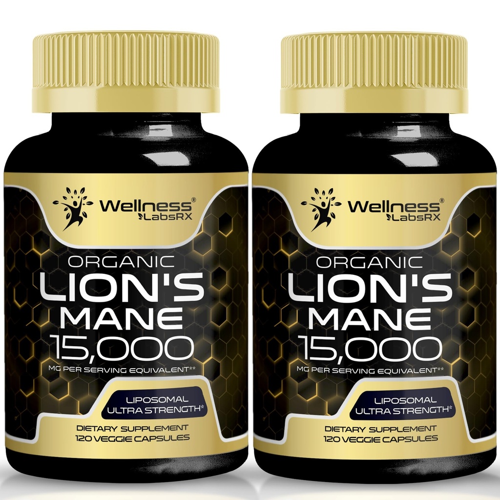 Lions Mane Supplement Capsules - 120 Count - Mushroom Supplement, Brain Supplements for Memory and Focus, Lion's Mane Mushroom Capsules - Cognitive & Immune Support, Focus Supplement - 2 Pack