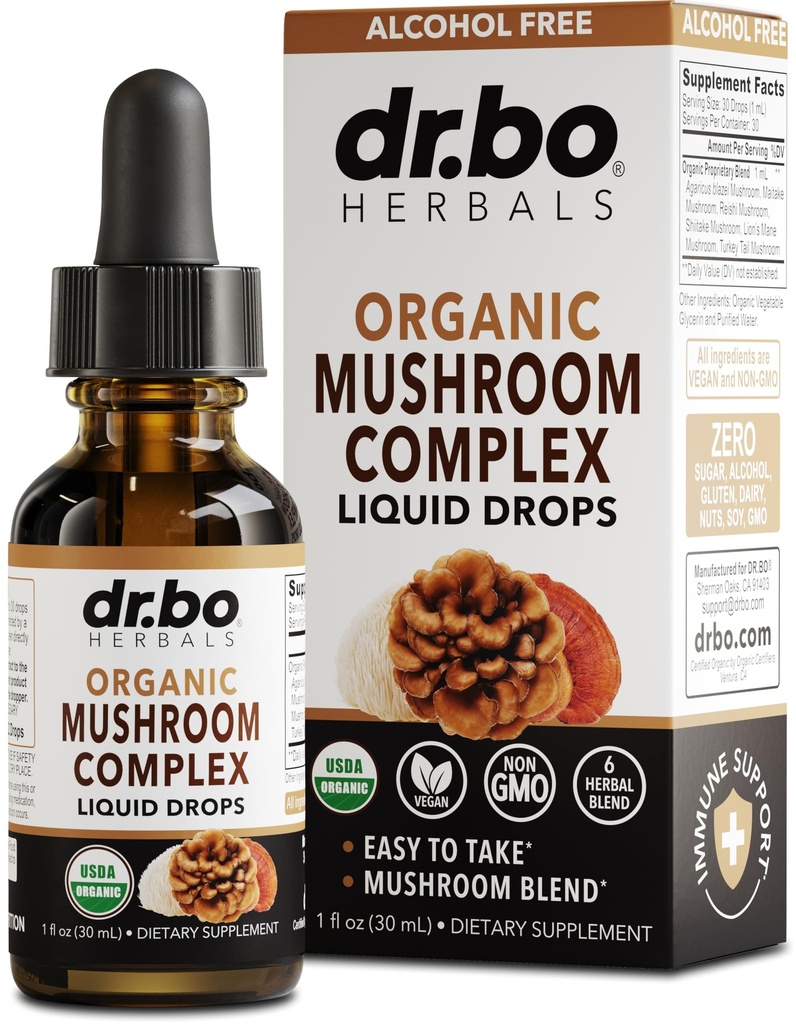 Organic Lions Mane Mushroom Complex - Mushroom Supplement Liquid Drops Tincture for Focus, Fog, Brain Health Supplements - Vegan, Herbal Organic Lion's Mane Mushrooms, Reishi, Turkey Tail Extract 1oz