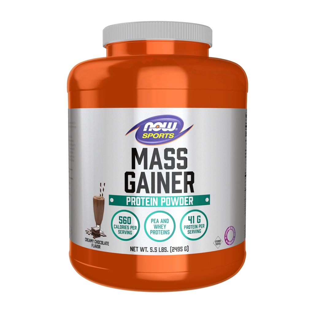 Now Foods Sports Mass Gainer Protein Powder, Creamy Chocolate Flavor, Pea and Whey Protein Blend, 5.5 lbs.