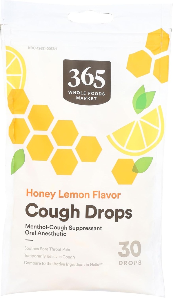 365 由全食品市场,蜂蜜柠檬 cough Drops, 30 Counters