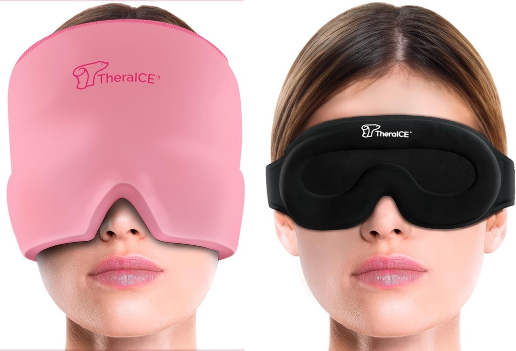 TheraICE Migraine Headache Relief Cap, Hot & Cold Therapy Hat, Migraine Relief Cap, Cool Gel Head Wrap, Headache Cap Ice Pack Mask + TheraICE Cooling Gel Relief Sleep Mask
