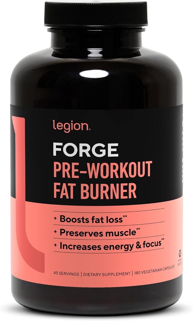 LEGION Forge Fasted Fat Burner - Termogén Fat Burner, Cél Gyomor Fat és Trim Belly Fat Yohimbe, HMB kiegészítés, Kolin. All Natural, 45 Servings...., 180 Count (1-es csomag)