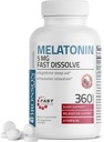 Bronson Melatonin 5mg Dissolve rapide Comprimés de goût de cerise avec vitamine B6 - aide au sommeil nocturne - favorise la relaxation, 360 légumes à croquer