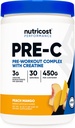 Nutricost Pre-C Pre-Workout Complex with Creatine (Peach Mango | 30 Servings) Powder - Boost Fintess Routines, 450g