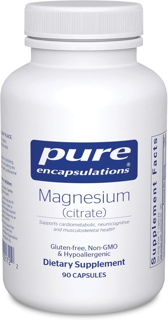 Kapsulatze hutsak Magnesio (Citrate) - Lo egiteko, bihotzeko osasunerako, osasun kognitiboa, hezur-osasuna, energia, giharrak eta metabolismoa* - Premium Magnesium-ekin - 90 kapsula