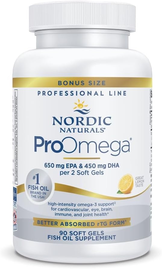 Nordic Naturals ProOmega, Lemon Flavor - 90 Soft Gels - 1280 mg Omega-3 - Ulei de pește de înaltă calitate cu EPA & DHA - Promovează creier, ochi, inimă, și sănătate imună - Non-GMO - 45 Servings