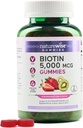 NatureWise Biotin Gummies - Stöder Hälsosamt hår, hud och starka naglar - Vitamin B7 5000mcg - Naturlig skönhet - Strawberry-Kiwi smak - Vegan, icke-GMO, Glutenfri - 90 greve