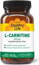Country Life L- Carnitin 500mg - 60 Vegan Kapsle 124; Podporuje výrobu energie a tuků metabolismus 124; Zahrnuje vitamín B6 pro použití cloth124; gluten- Free, Certified Vegan Amino Acid Dodatek