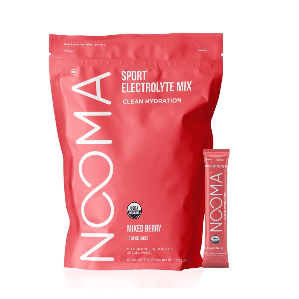 NOOMA Organic Sport Hydration Mix | Hydration Packets with No Added Sugar | Electrolyte Powder | Hydration Powder 25 Calories | 15 Count | Mix Berry