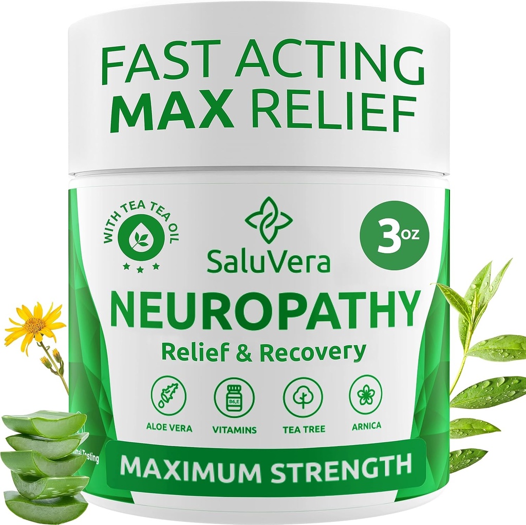 Crema de alivio da dor neuropática - máximo forza Dor nerviosa Reliever for Foot, Toes, Hands, Legs with Aloe Vera, Arnica, MSM Vitamin B6 e Menthol para alivio rápido de acción 3oz
