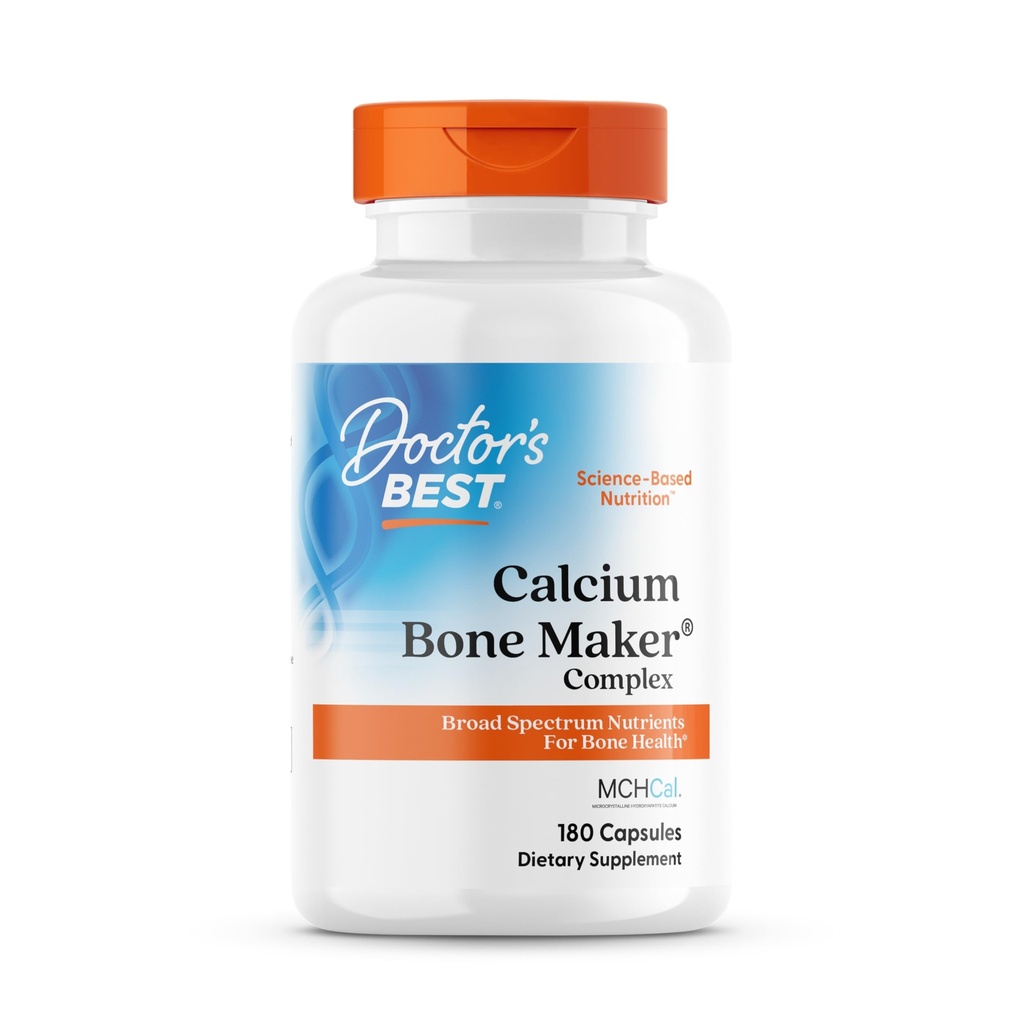 Doctor's Best Calcium Complex Supplement for Women & Men - Bone Strength & Health Support Caps, Vitamin C, D3, K2, MCH-Cal, Magnesium, & Potassium Citrate Complex, Non-GMO - 180 Capsules