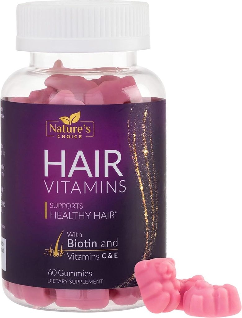 Peluquería Vitamina Gummies con 5000 mcg Biotina, Peluquería de Crecimiento Gummy, Premium Vegetariano No GMO Con Vitaminas E &amp; C para Pelo más fuerte, Hermoso, Piel &amp; uñas, Biotina Gummies Suplemento - 60 Gummies