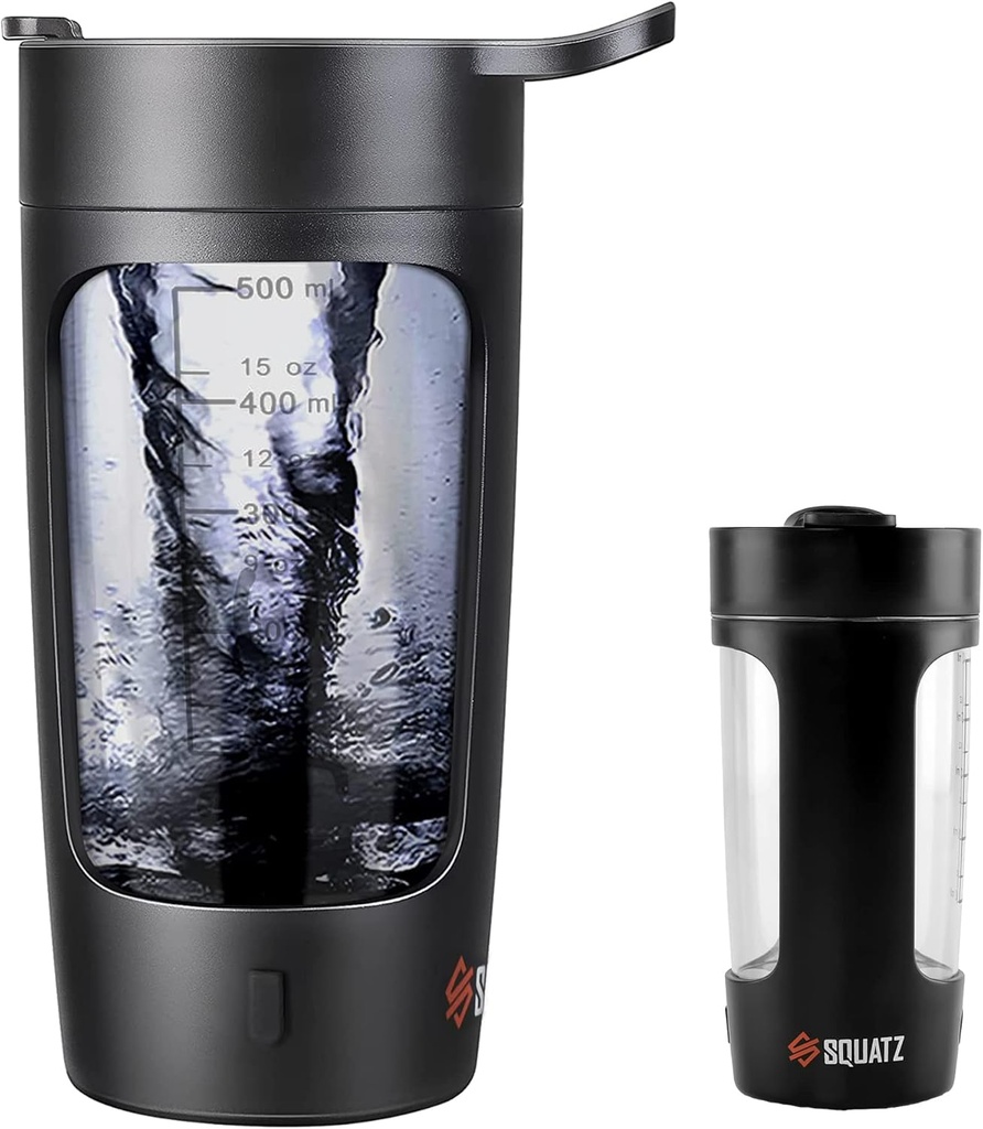 SQUATZ 22 Oz Elektrická fľaša Shake - Dobíjateľný Automatický proteín Shake Blender Flask, Netesný a ľahko čistý, hladká nápoj za 15 sekúnd, Ideálne pre Gym Shake, Káva, Mliečne koktaily (čierna)