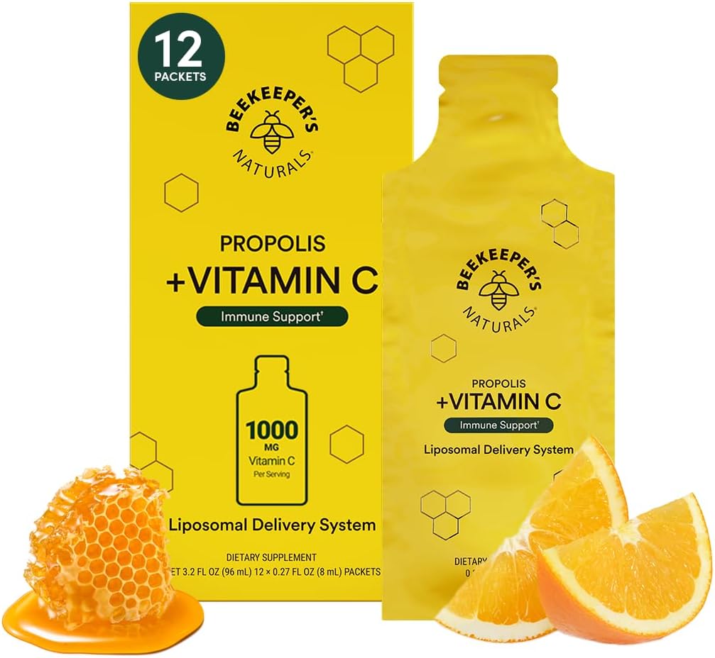 Propolis Liposomal Vitamin C by Bekekeer's Naturals, 1000mg Vitamin C, Propolis & Organic Honey, 超充电Imunes 支持和增加生物活性为Max吸附, 12 Ct