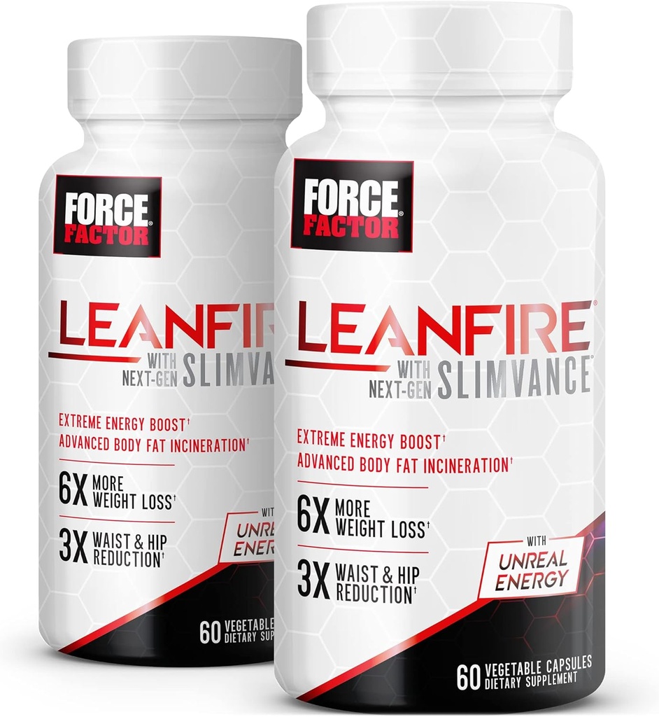FORCE FACTOR LeanFire з Next-Gen SLIMVANCE, 2-Pack, розширені енергетичні таблетки з вітамінами B та кофеїном для збільшення метаболізму, підвищення фокусу та підвищення продуктивності тренування та фітнесу, 120 капсули